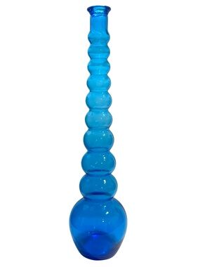 Vintage 1960s DF Italian Blue Glass Genie Bottle - Twist/Balloon Design - Cased